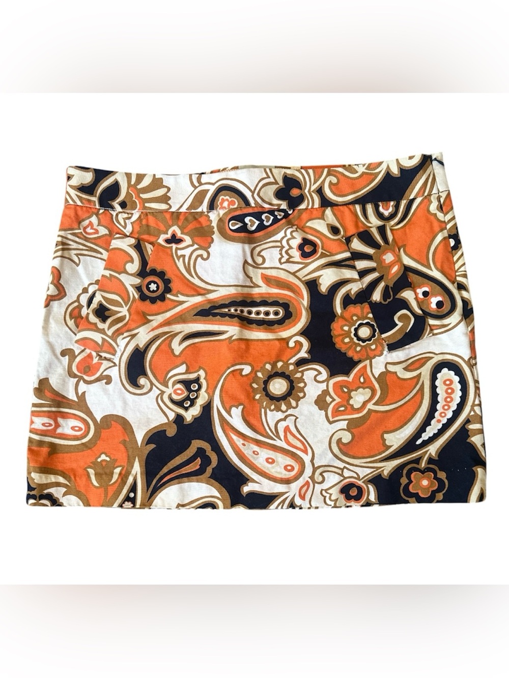 Mod Pucci Inspired Vtg J. Crew Mini Skirt 10 Cotton Orange White Floral Pockets - Picture 2 of 9